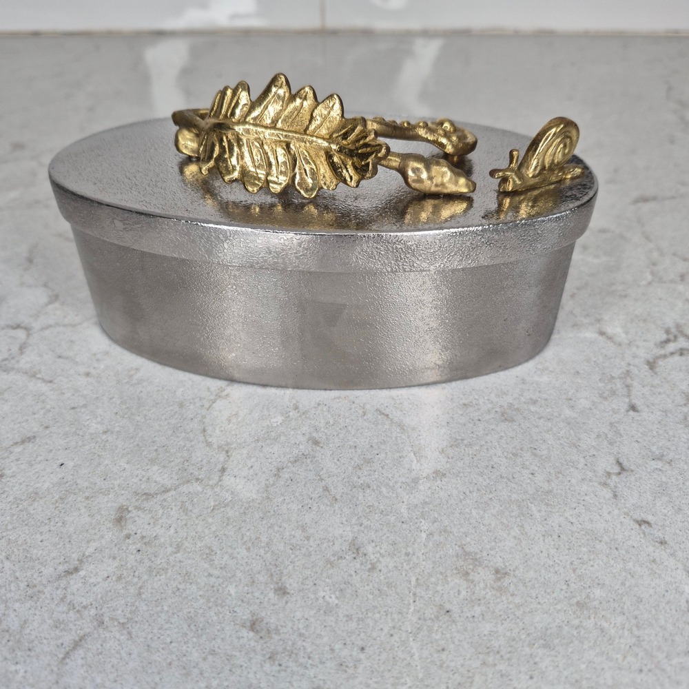 Michael Aram Enchanted Garden Oval Trinket Box Leaf Snail Gold Silver‎ Small